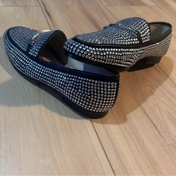 Edgy Black and Silver Rhinestone Loafers - Picture 5 of 11